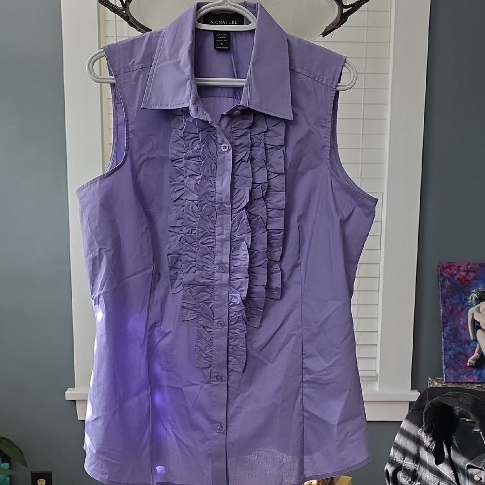 Ashley Stewart Lavender Sleeveless Ruffle Blouse